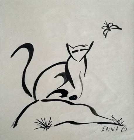 Dessin gestuel calligraphie Chat unique