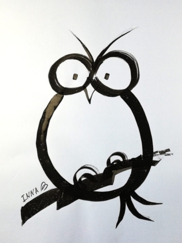 Dessin gestuel calligraphie oiseaux unique